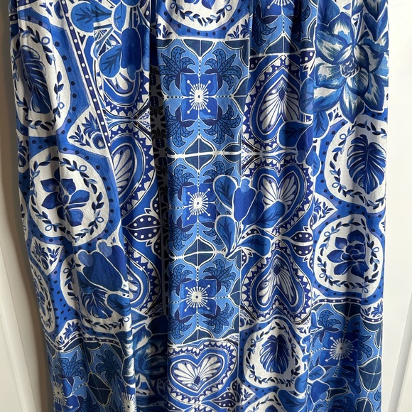 Farm Rio Women’s XL Tile Dream Sleeveless Maxi Dress Blue White Tropical 4164 - Picture 5 of 12